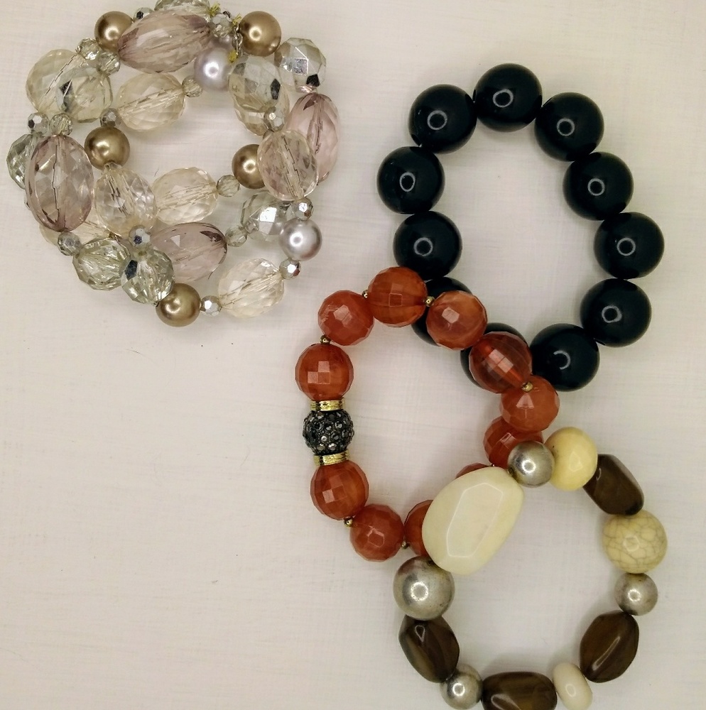 Chunky beaded bracelets.